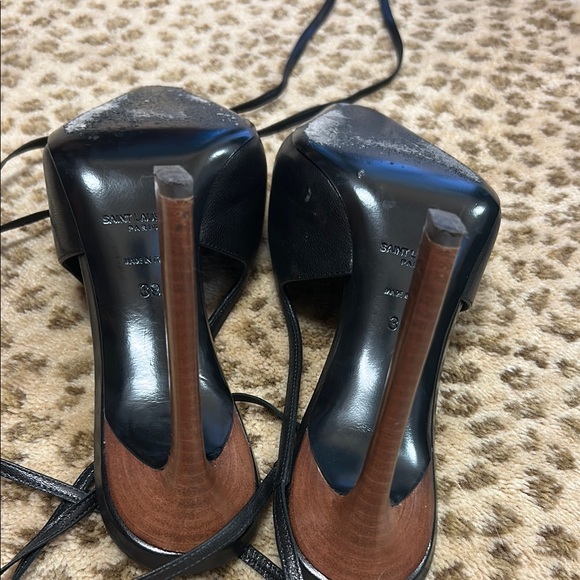 Saint Laurent Black Ankle Wrap Heels - Picture 4 of 5